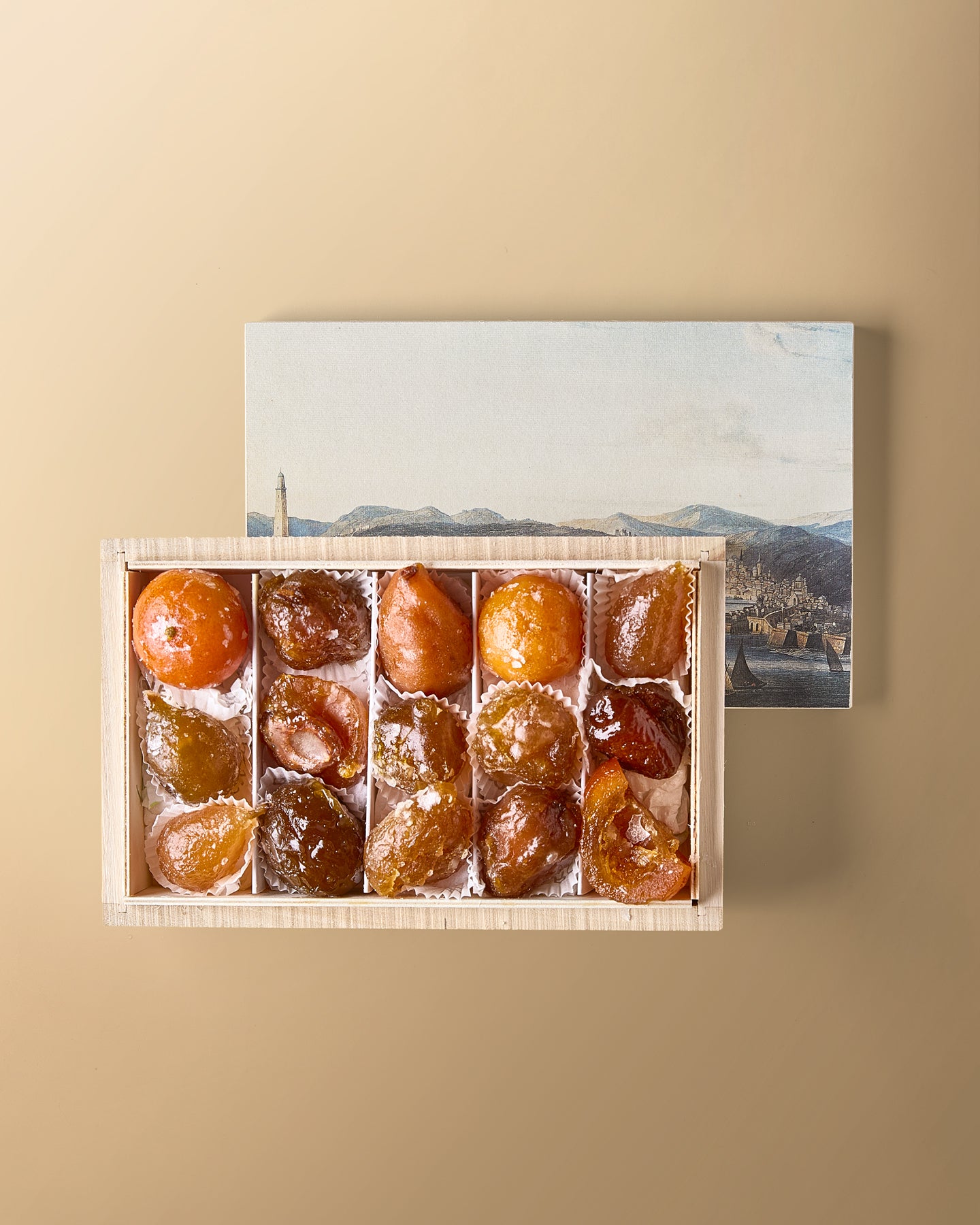 Glazed Candied Fruits in a Wooden Box 