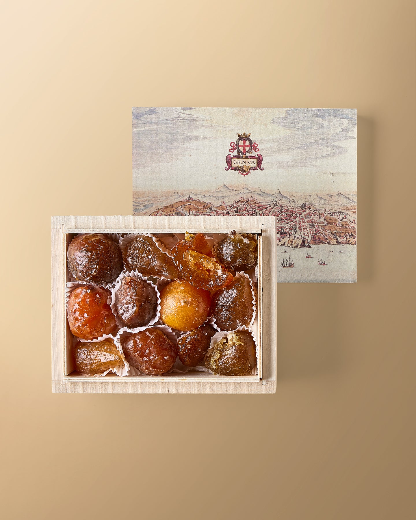 Glazed Candied Fruits in a Wooden Box 