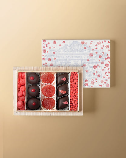 Valentine's Wooden Box, Chocolate, Spices and Flowers